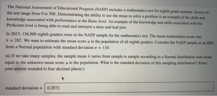 Nape Testing Solved The National Assessment of Educational Progress | Chegg.com