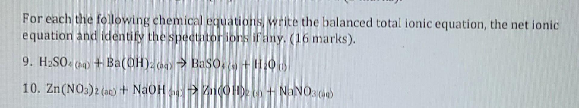 Solved For each the following chemical equations, write the | Chegg.com