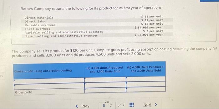 Solved Barnes Company Reports The Following For Its Product | Chegg.com