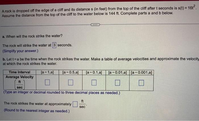 Solved A Rock Is Dropped Off The Edge Of A Cliff And Its | Chegg.com ...