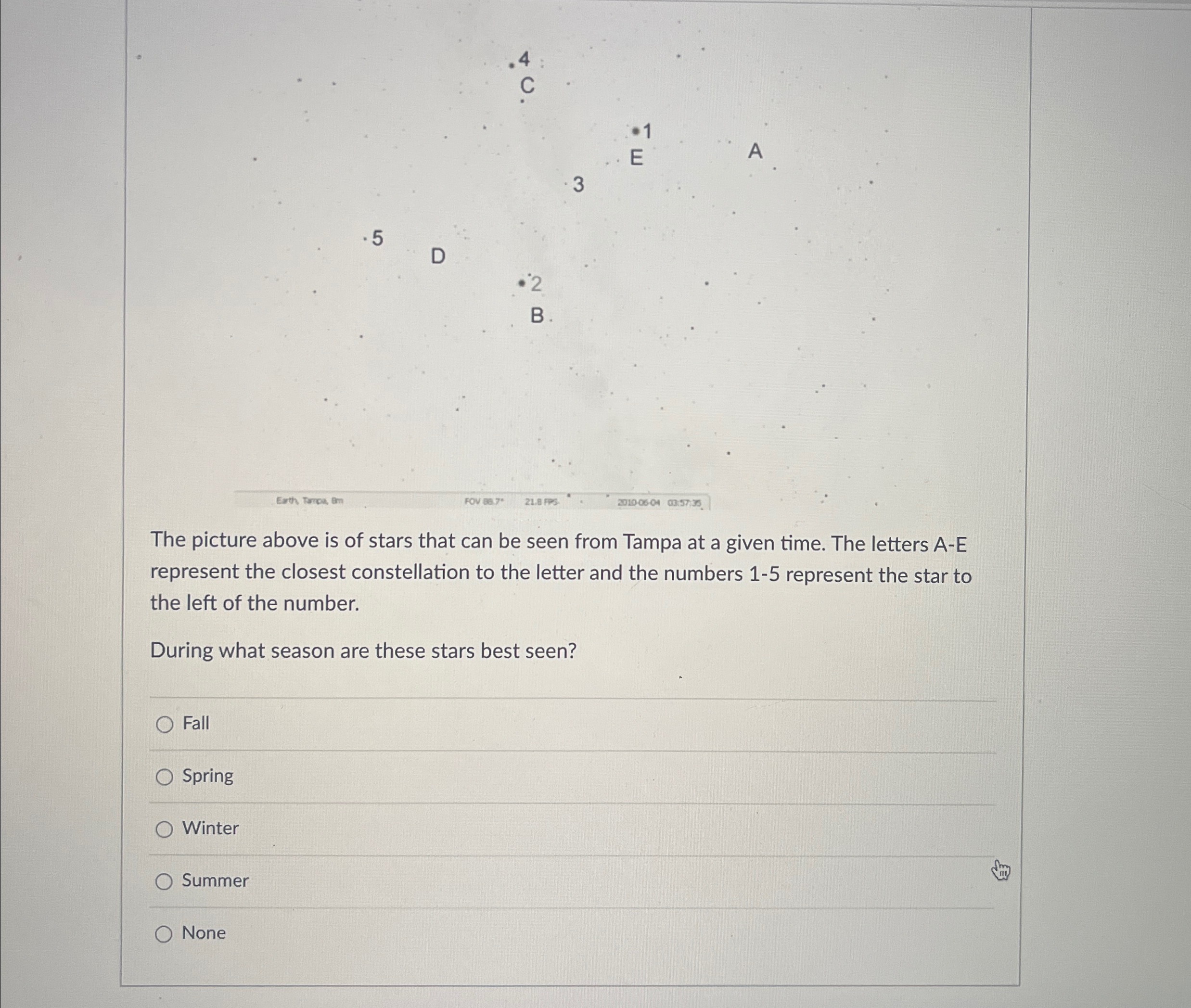 Solved The picture above is of stars that can be seen from | Chegg.com