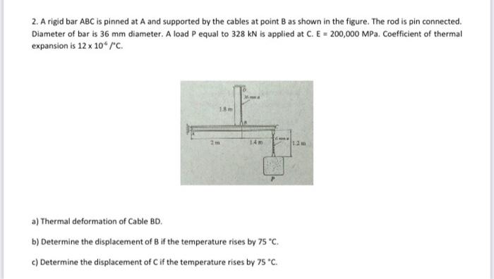 Solved 2. A rigid bar ABC is pinned at A and supported by | Chegg.com 