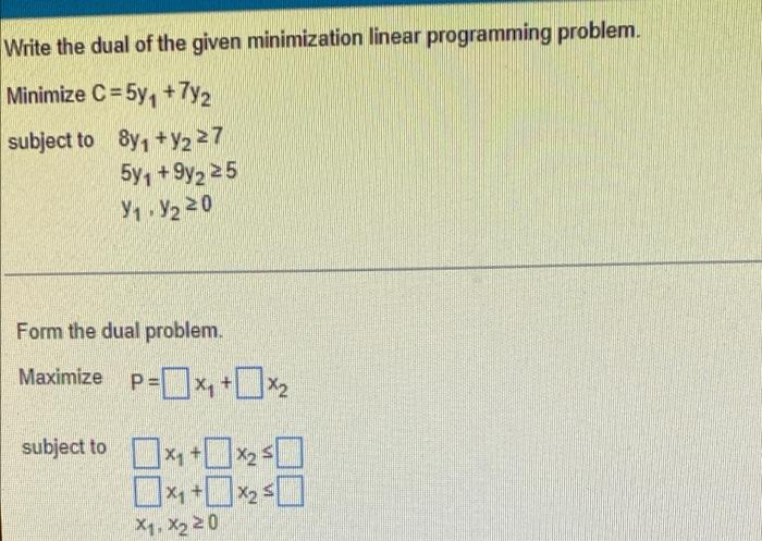 Solved Write the dual of the given minimization linear | Chegg.com