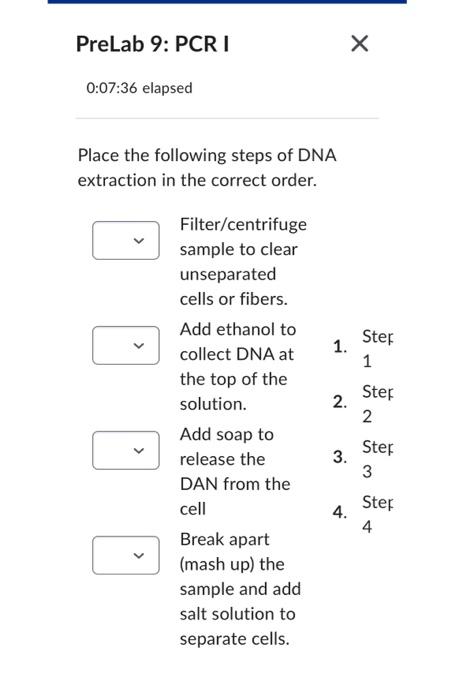 Solved Place the following steps of DNA extraction in the | Chegg.com