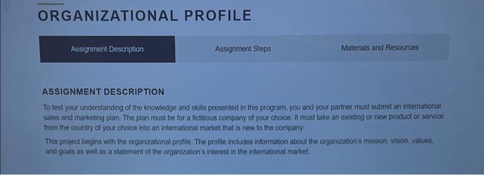 Solved ORGANIZATIONAL PROFILE Assignment Steps Materials | Chegg.com