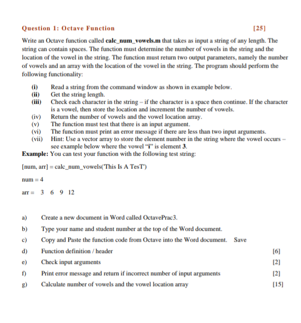 Solved Question 1: Octave Function [25] Write an Octave | Chegg.com