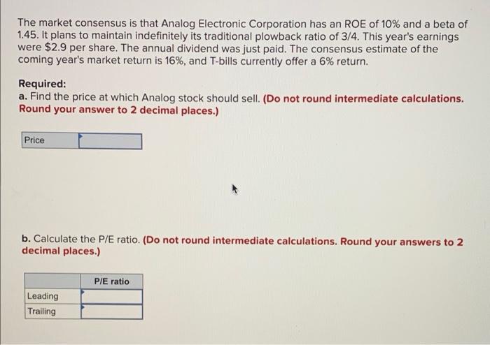 Solved The Market Consensus Is That Analog Electronic | Chegg.com