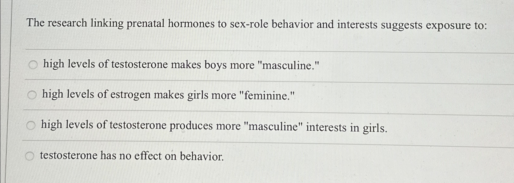 Solved The research linking prenatal hormones to sex-role | Chegg.com