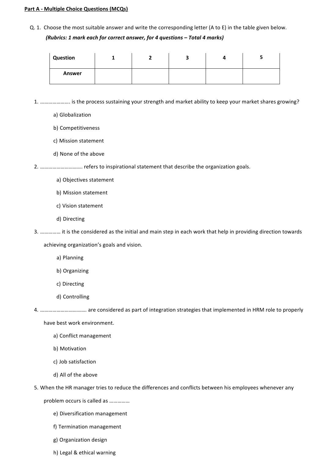 Solved Part A - Multiple Choice Questions (MCQs) Q. 1. | Chegg.com