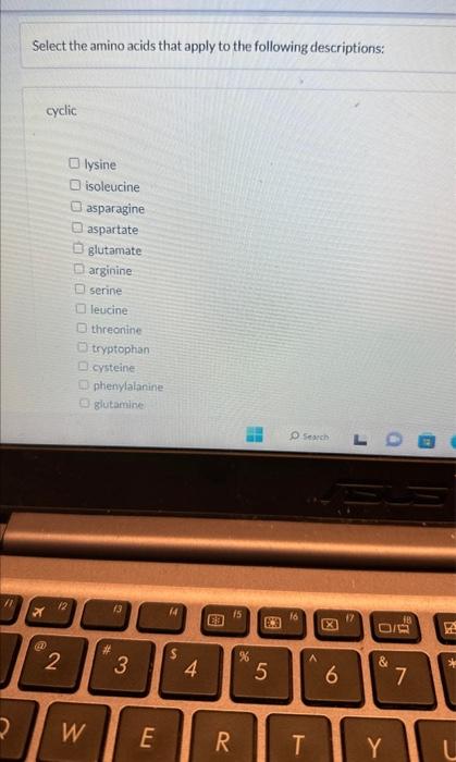Solved Select the amino acids that apply to the following | Chegg.com