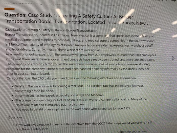 case study 1 creating a safety culture at border transportation