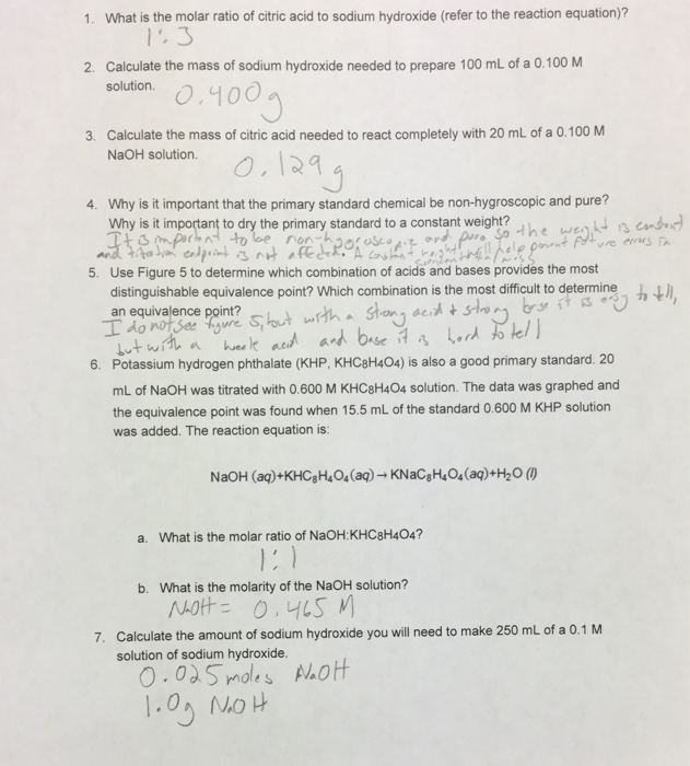 Solved 1. What Is The Molar Ratio Of Citric Acid To Sodium | Chegg.com