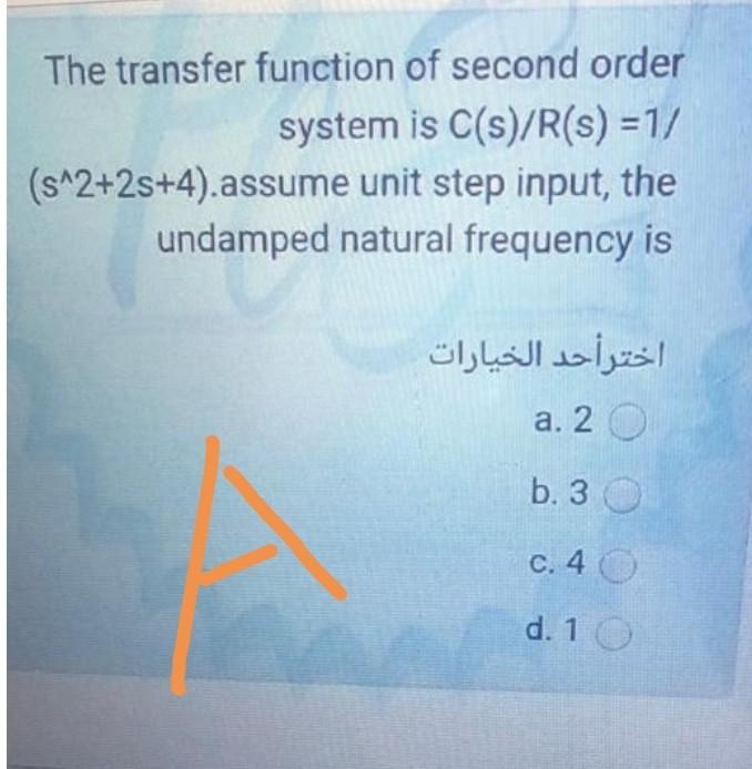 Solved The transfer function of second order system is | Chegg.com