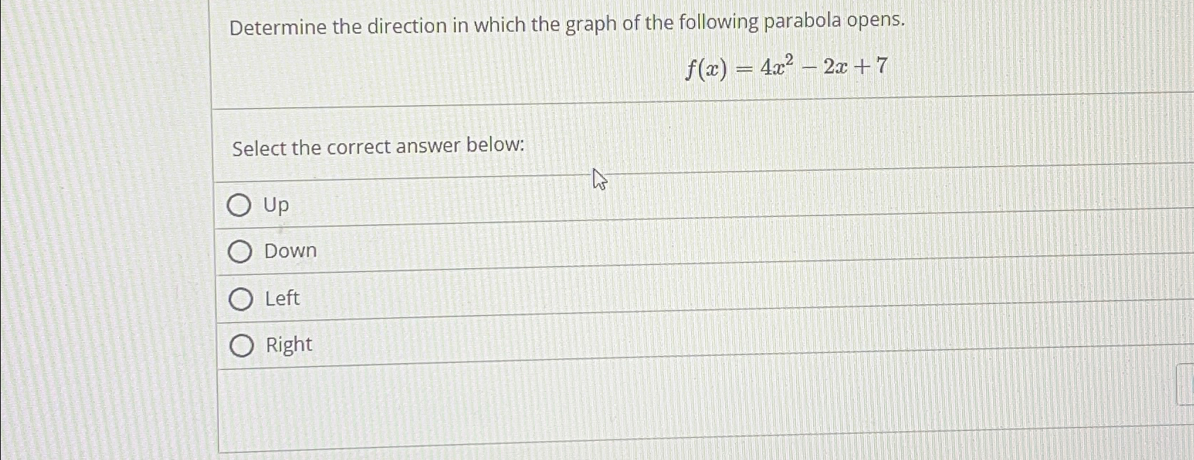 Solved Determine the direction in which the graph of the | Chegg.com