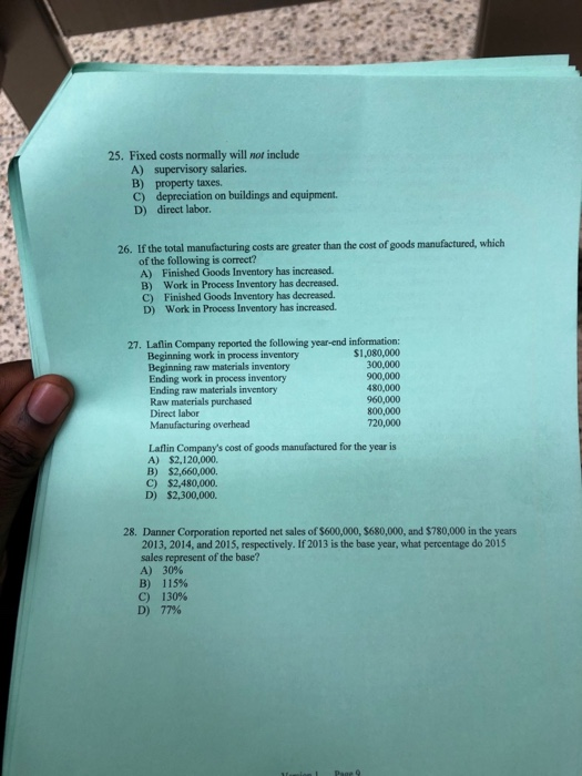 Solved 25. Fixed costs normally will nor include A)