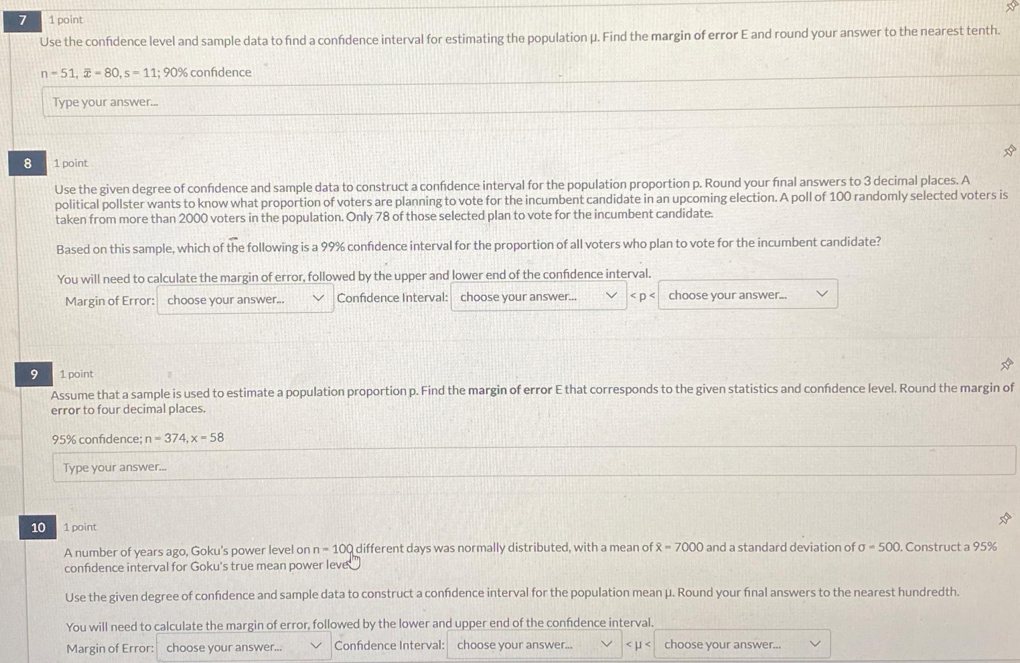 Solved 71 ﻿pointUse the confidence level and sample data to | Chegg.com