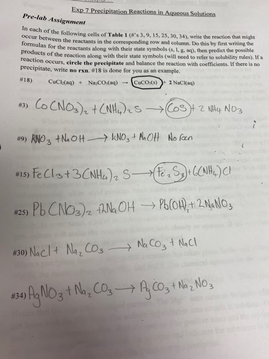 Solved Exp 7 Precipitation Reactions in Aqueous Solutions | Chegg.com