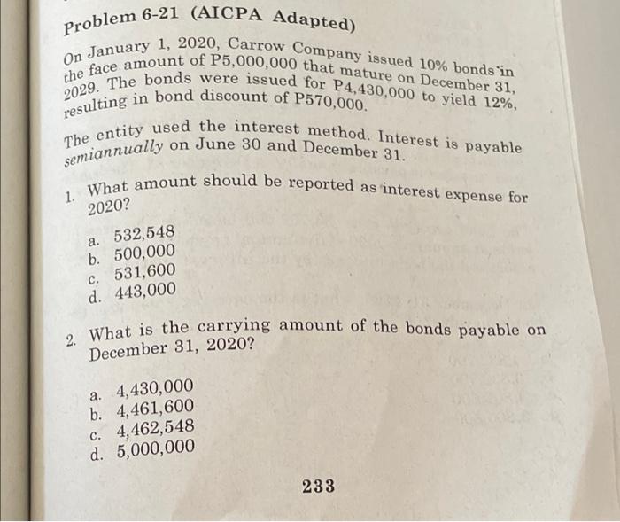 Solved Problem 6-21 (AICPA Adapted) On January 1, 2020, | Chegg.com