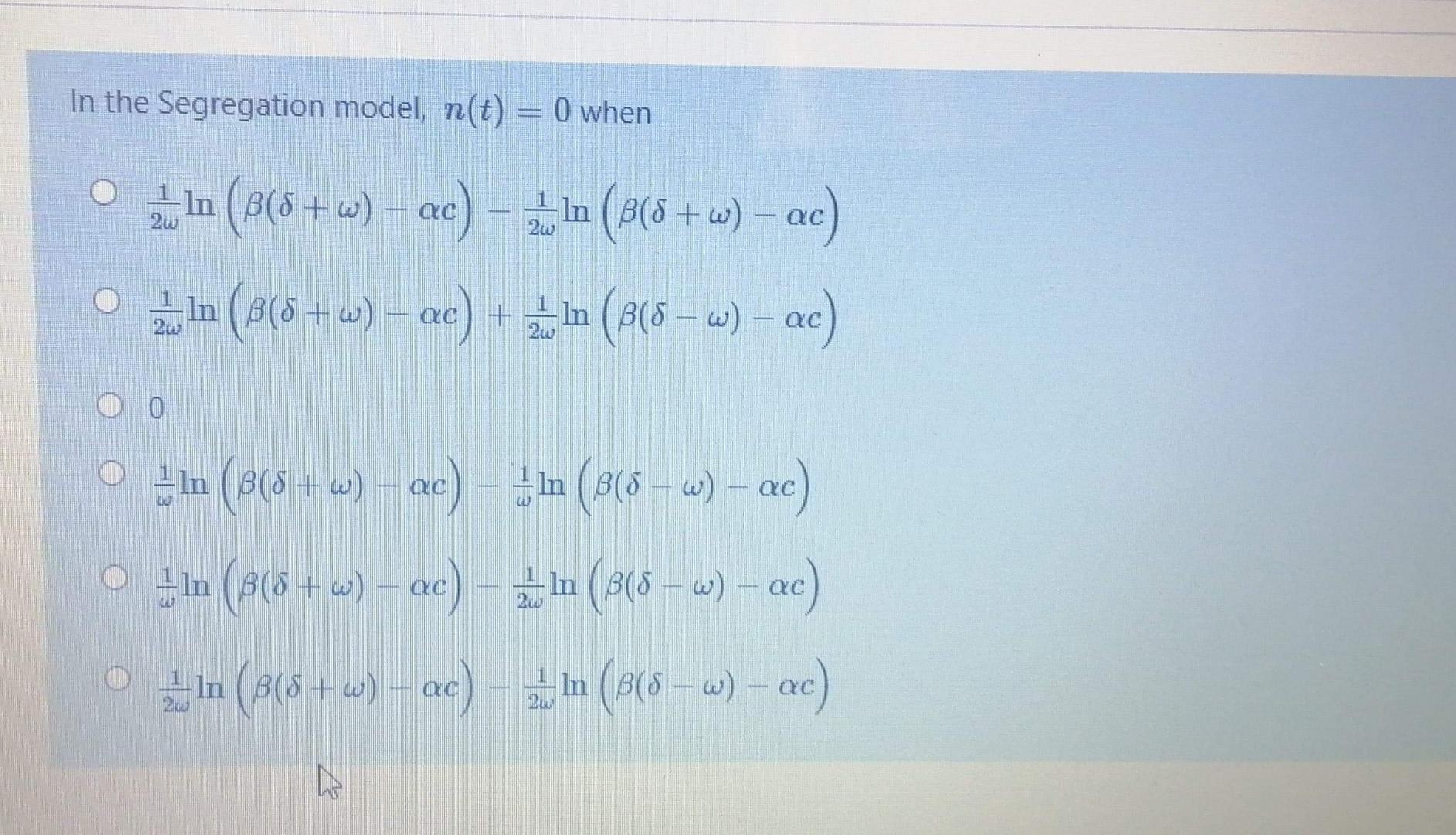 Solved In The Segregation Model N T 0 When Zl In B 8 Chegg Com