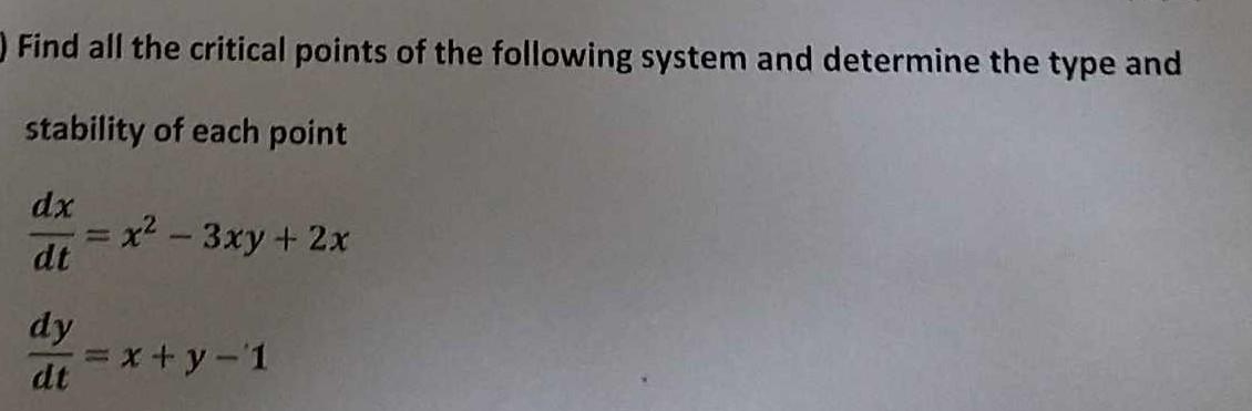 Solved Find all the critical points of the following system | Chegg.com