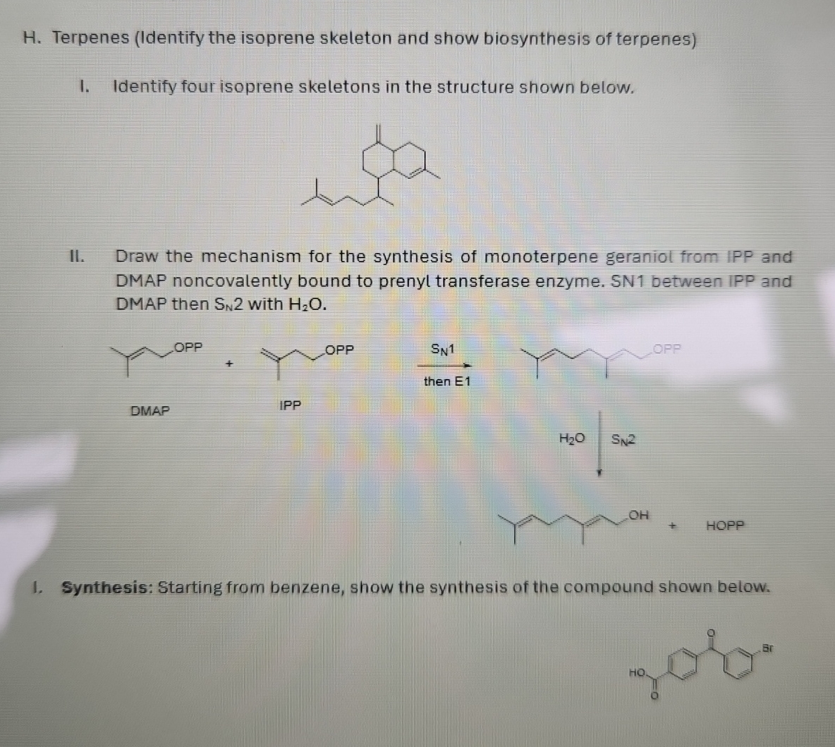 H. ﻿Terpenes (Identify the isoprene skeleton and show | Chegg.com