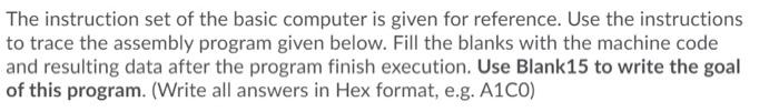 Solved The instruction set of the basic computer is given | Chegg.com