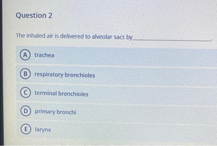 Solved Question 2 The inhaled air is delivered to alveolar | Chegg.com