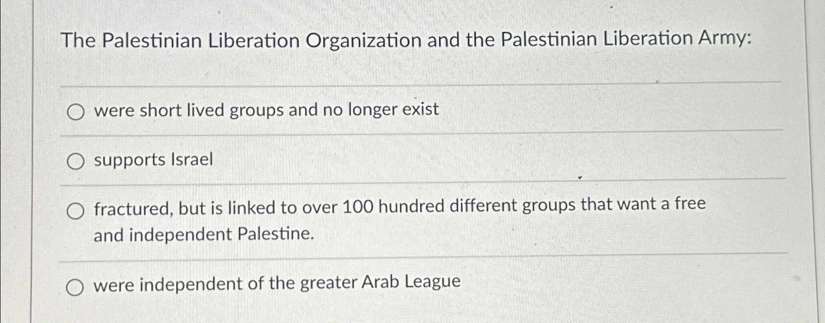 Solved The Palestinian Liberation Organization and the | Chegg.com