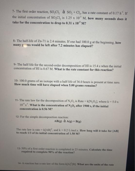 Solved Kinetics Training Questions Lecture 2 Note The Chegg Com