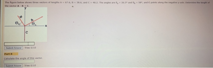 Solved The figure below shows three vectors of lengths A = | Chegg.com