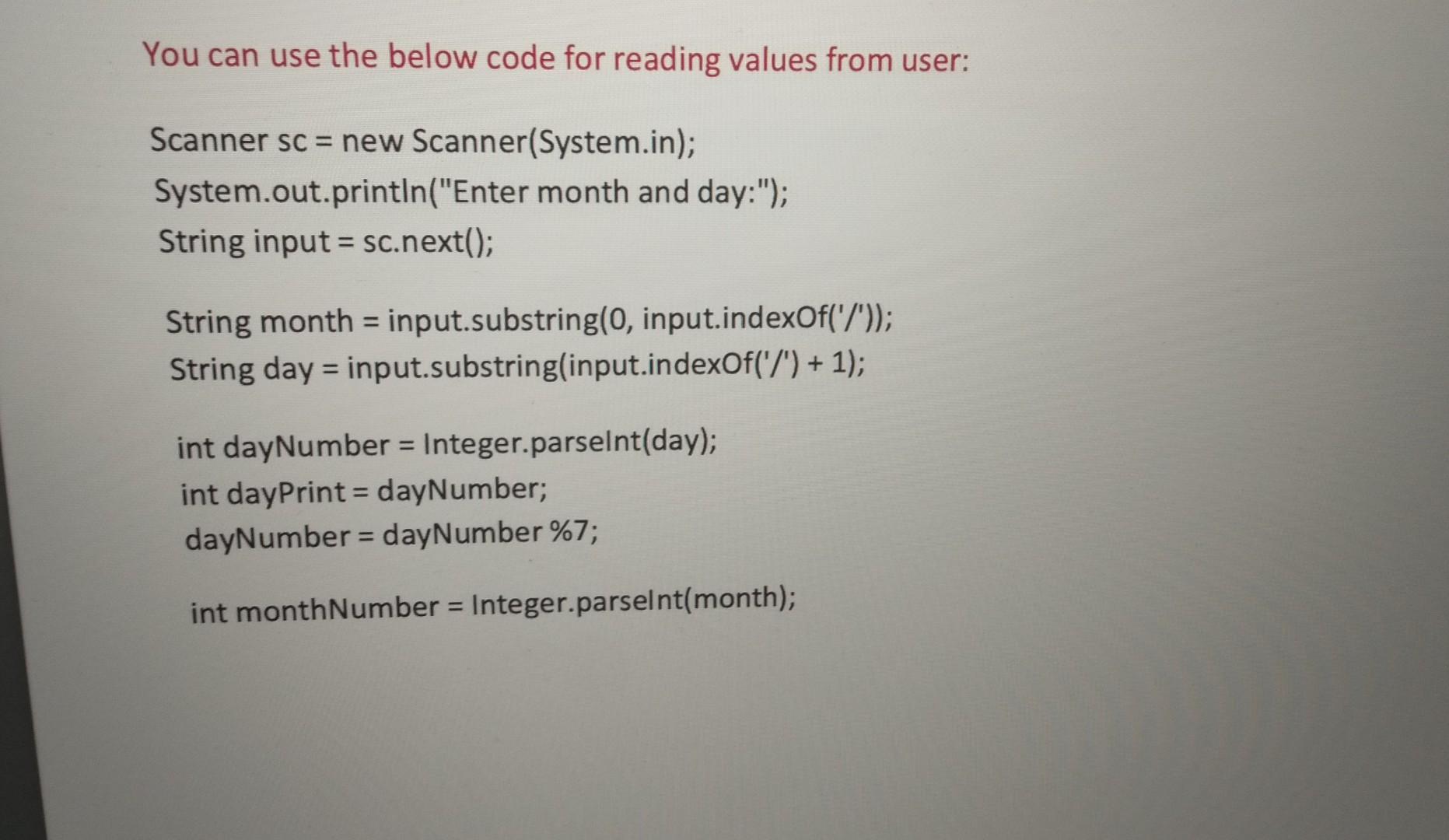 Solved Write A Java Program Which Takes Day And Month From Chegg