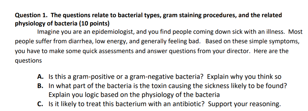 Solved Question 1. The questions relate to bacterial types, | Chegg.com