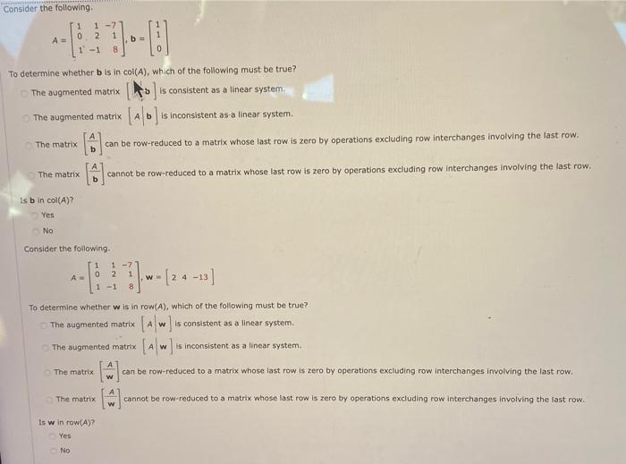 Solved Determine Whether B Is In Col(A), As In Example 3.41. | Chegg.com