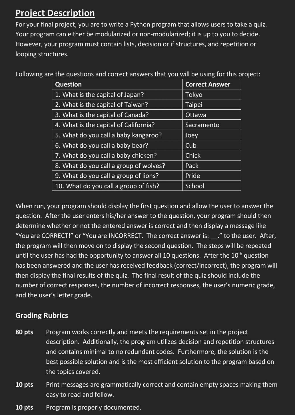 Solved Computer Science1Project DescriptionFor your final | Chegg.com