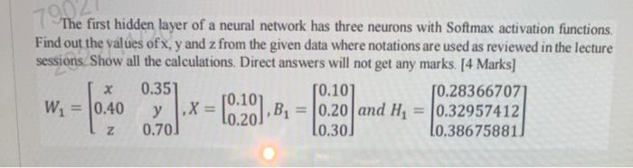 Solved The first hidden layer of a neural network has three | Chegg.com