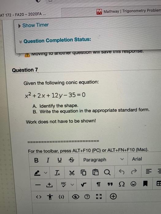 Solved M Mathway | Trigonometry Problem AT 172 - FA20 - | Chegg.com