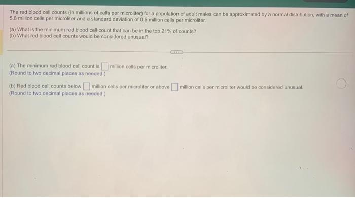 Solved The Red Blood Cell Counts (in Millions Of Cells Per | Chegg.com