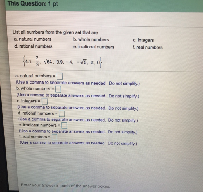 Solved This Question: 1 Pt List All Numbers From The Given | Chegg.com