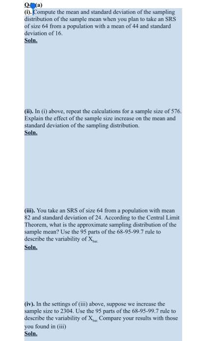 Solved (i). Compute the mean and standard deviation of the | Chegg.com