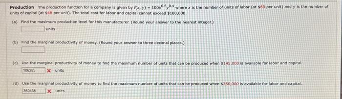 Solved Production The production function for a company is | Chegg.com
