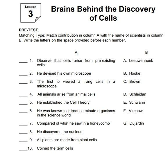Solved Lesson 3 Brains Behind the Discovery of Cells | Chegg.com
