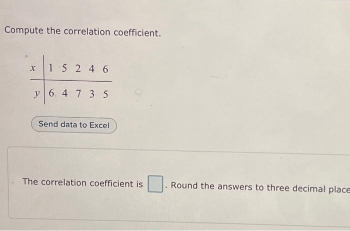 Solved Compute the correlation coefficient. | Chegg.com