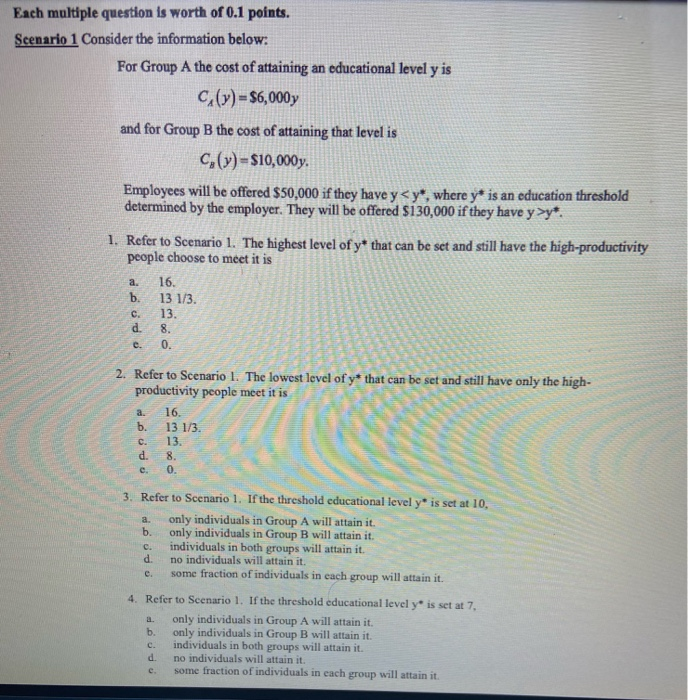 Solved Each multiple question is worth of 0.1 points. | Chegg.com
