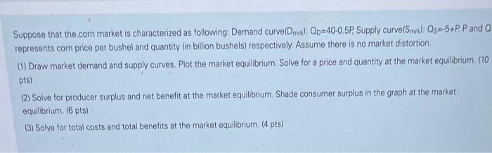 Solved Suppose that the corn market is characterized as | Chegg.com