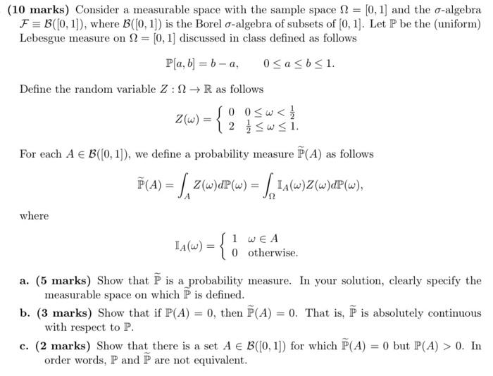 Solved (10 marks) Consider a measurable space with the | Chegg.com