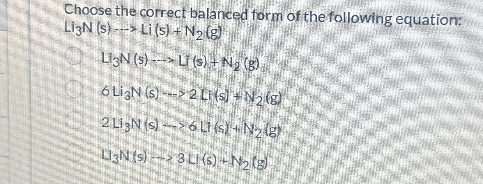 Solved Choose the correct balanced form of the following | Chegg.com