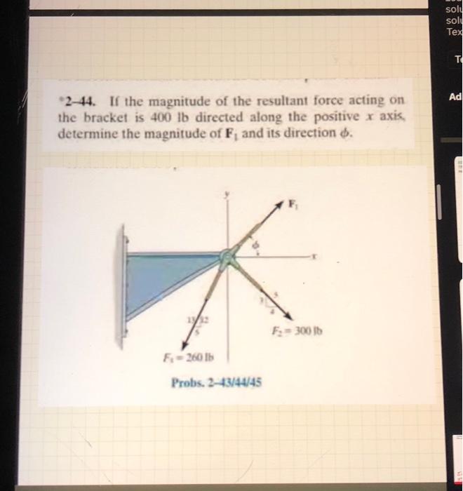 Solved 2-44. If The Magnitude Of The Resultant Force Acting | Chegg.com