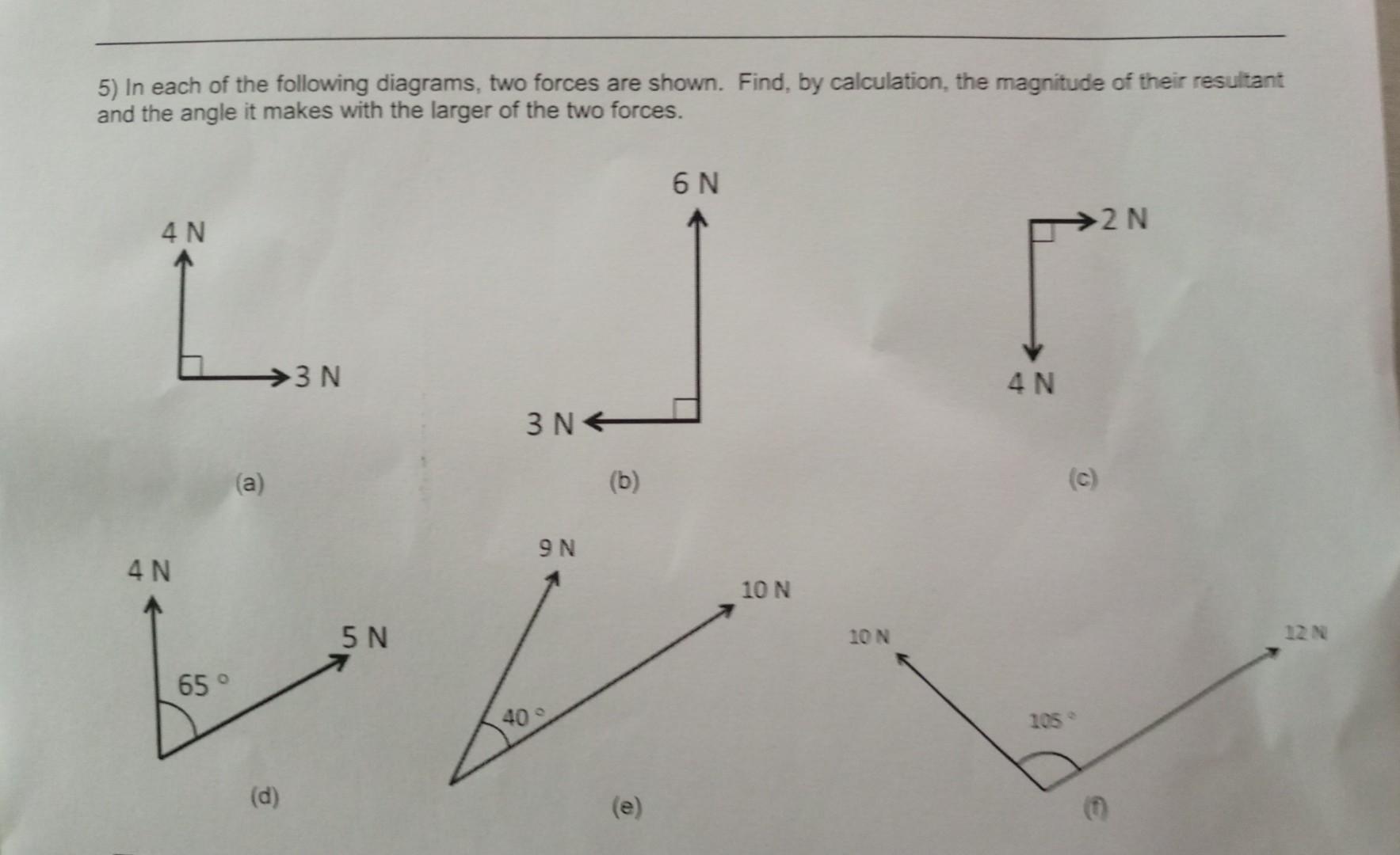 Solved 5) In each of the following diagrams, two forces are | Chegg.com