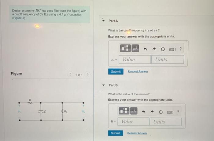 Solved Design a passive RC low pass filter (see the figure) | Chegg.com