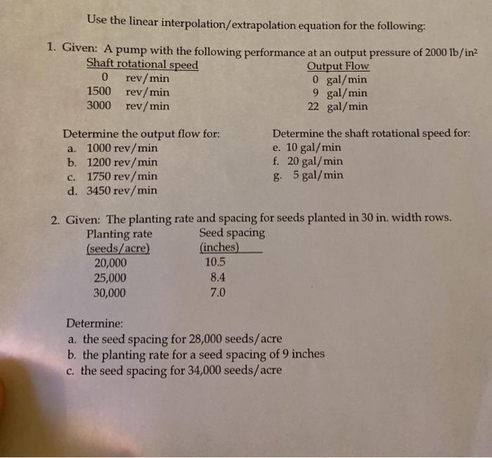 Solved Use the linear interpolation/extrapolation equation